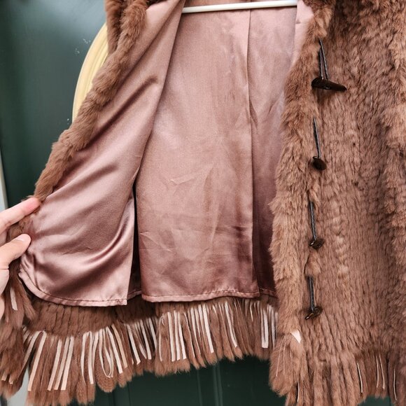 Lavee Brown Knitted Rabbit Fur Vest with Satin lining Large - Picture 10 of 11